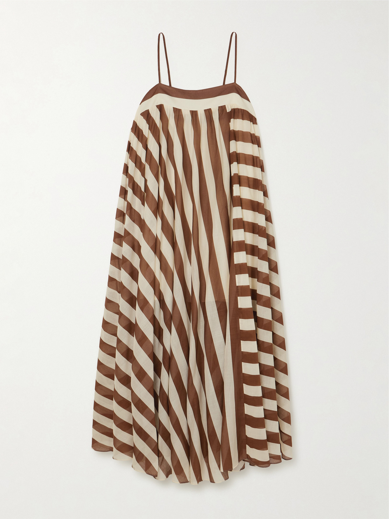 Zimmermann Daylight Striped Cotton Maxi Dress In Brown