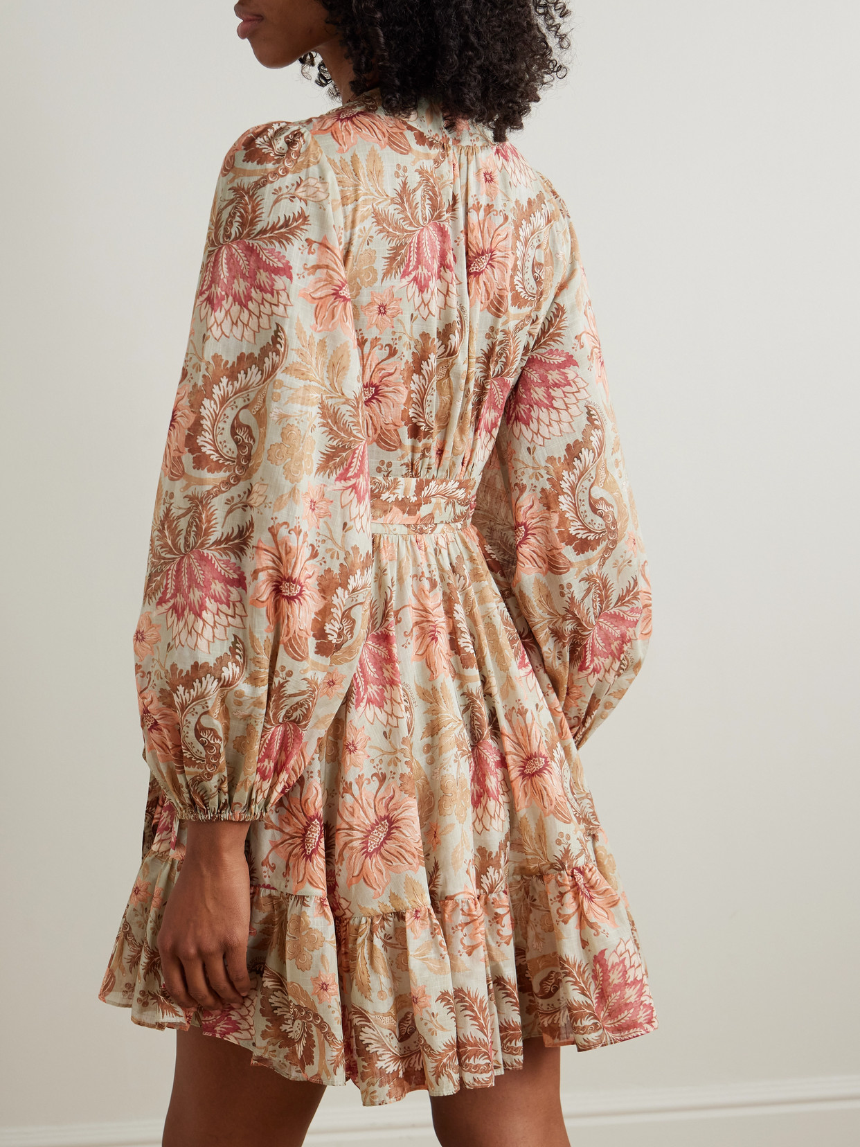 Zimmermann Daylight Ruffled Printed Cotton Mini Wrap Dress In Multi