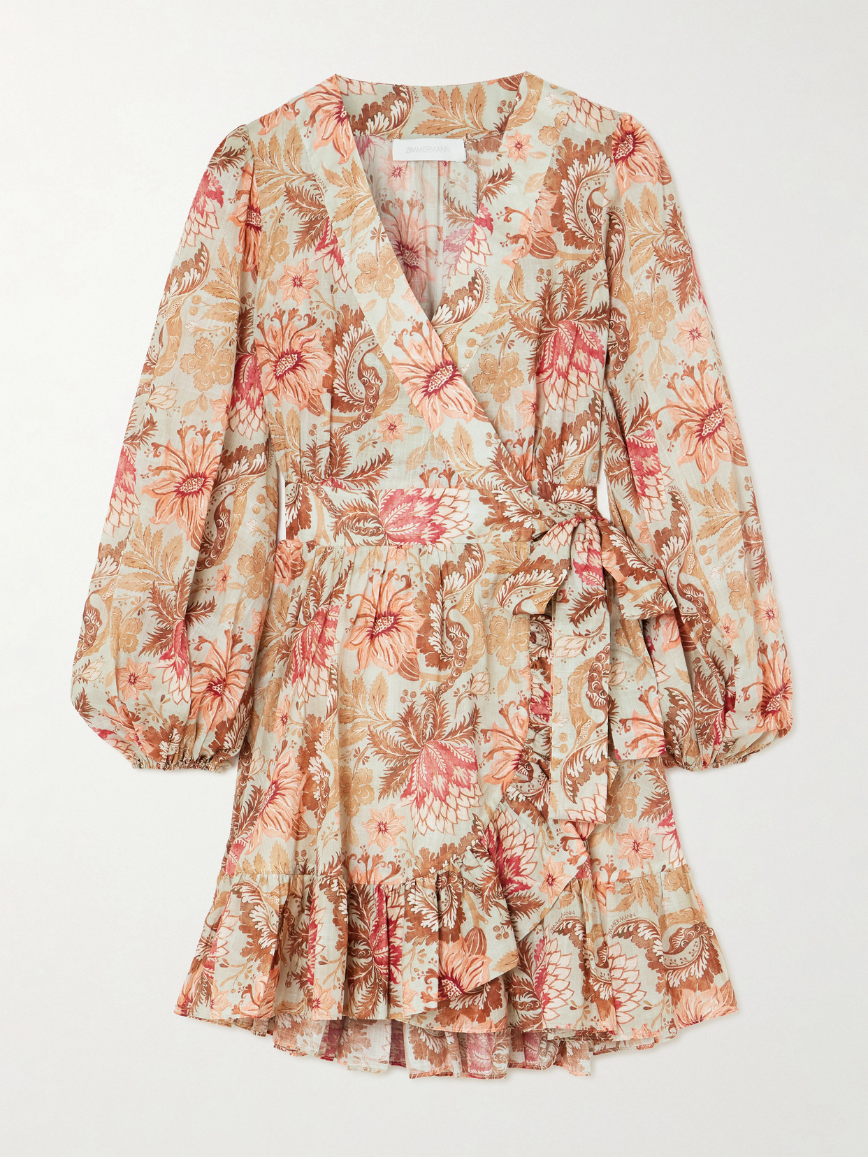 Zimmermann Daylight Ruffled Printed Cotton Mini Wrap Dress In Multi