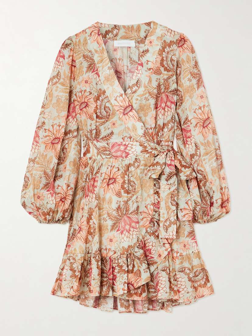 Zimmermann Daylight Ruffled Printed Cotton Mini Wrap Dress