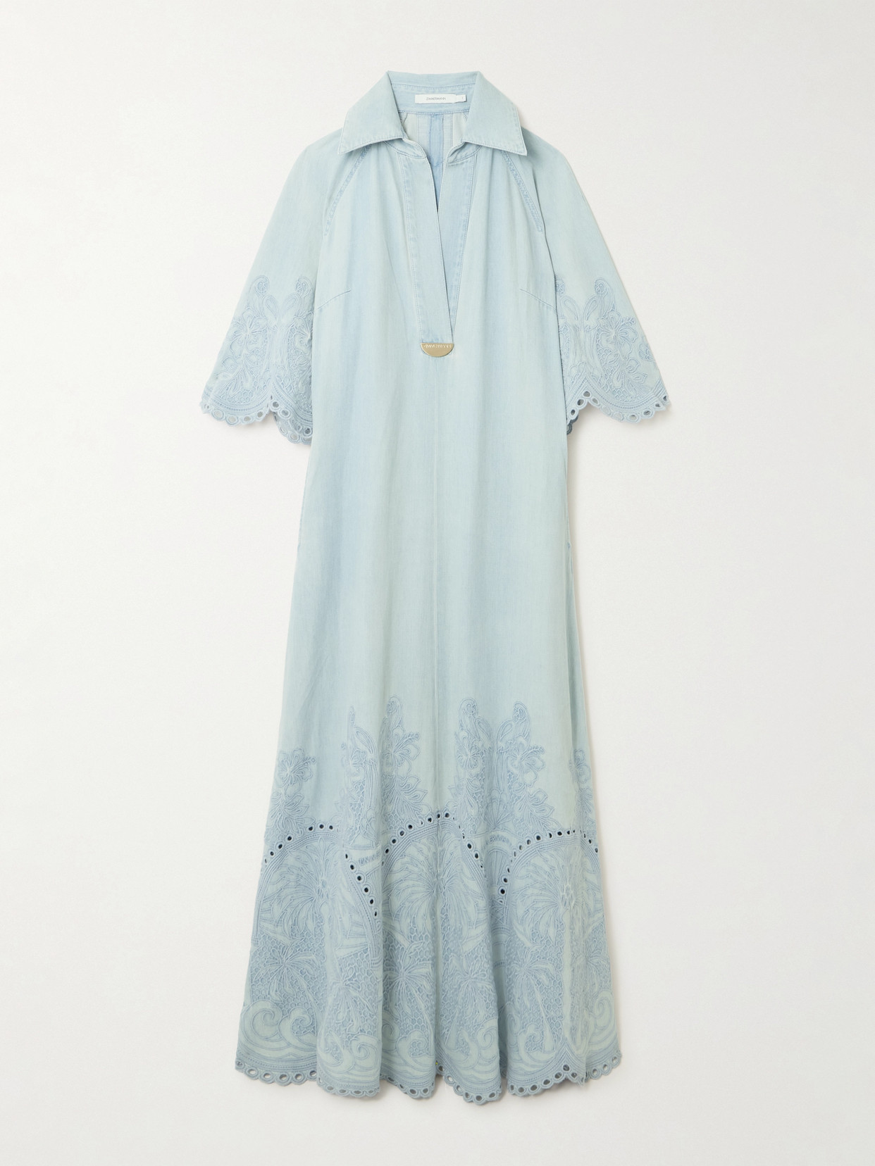 Zimmermann Daylight Broderie Anglaise Denim Midi Dress In Blue