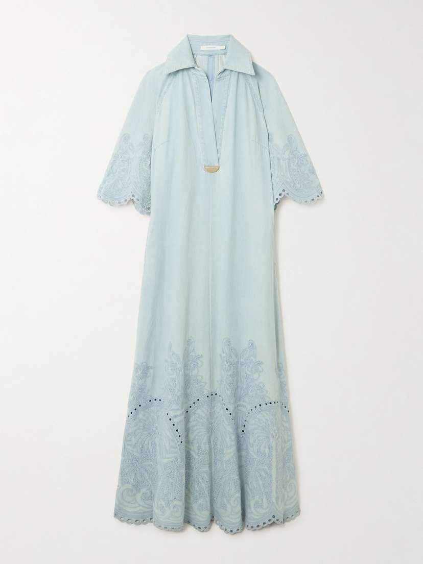 Zimmermann Daylight Broderie Anglaise Denim Midi Dress