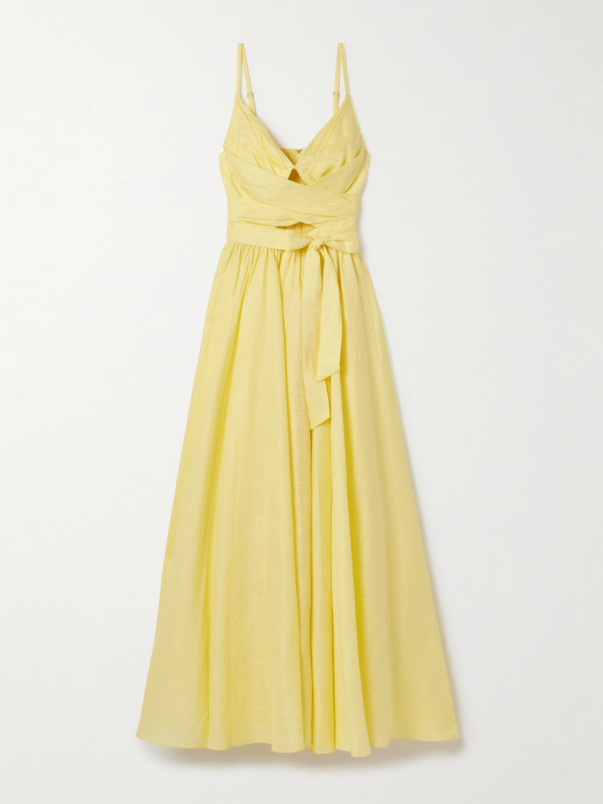Zimmermann Awaken Gathered Linen Midi Dress In Yellow
