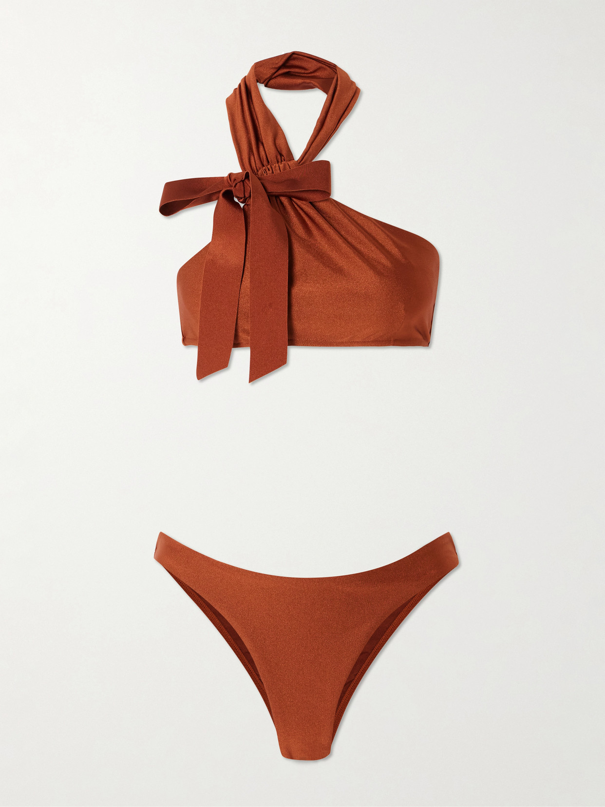Zimmermann Awaken Bow-detailed Halterneck Bikini In Brown