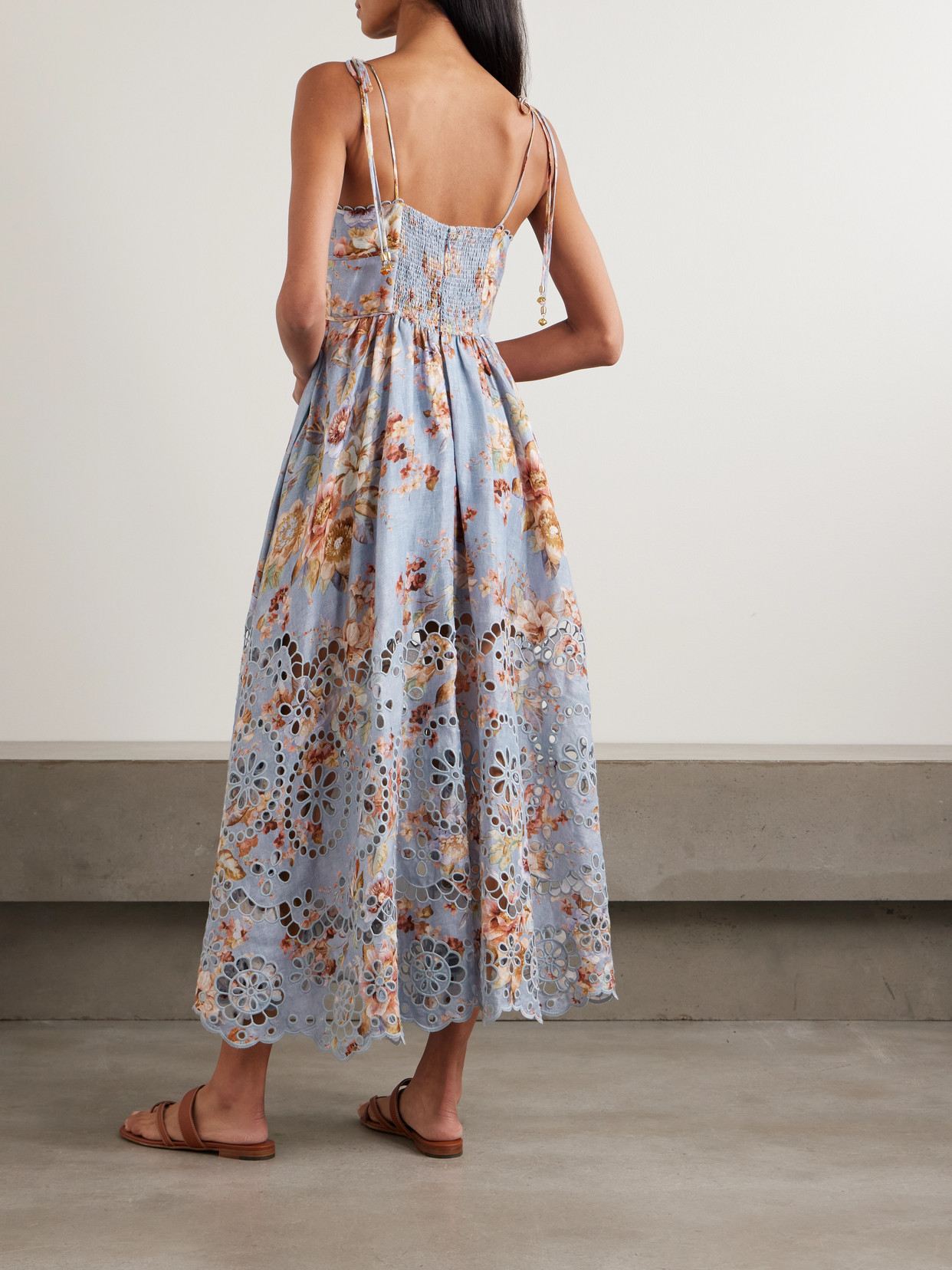 Zimmermann Womens Chambray Floral Awaken Picnic Floral Linen Midi Dress Xxs In Blue