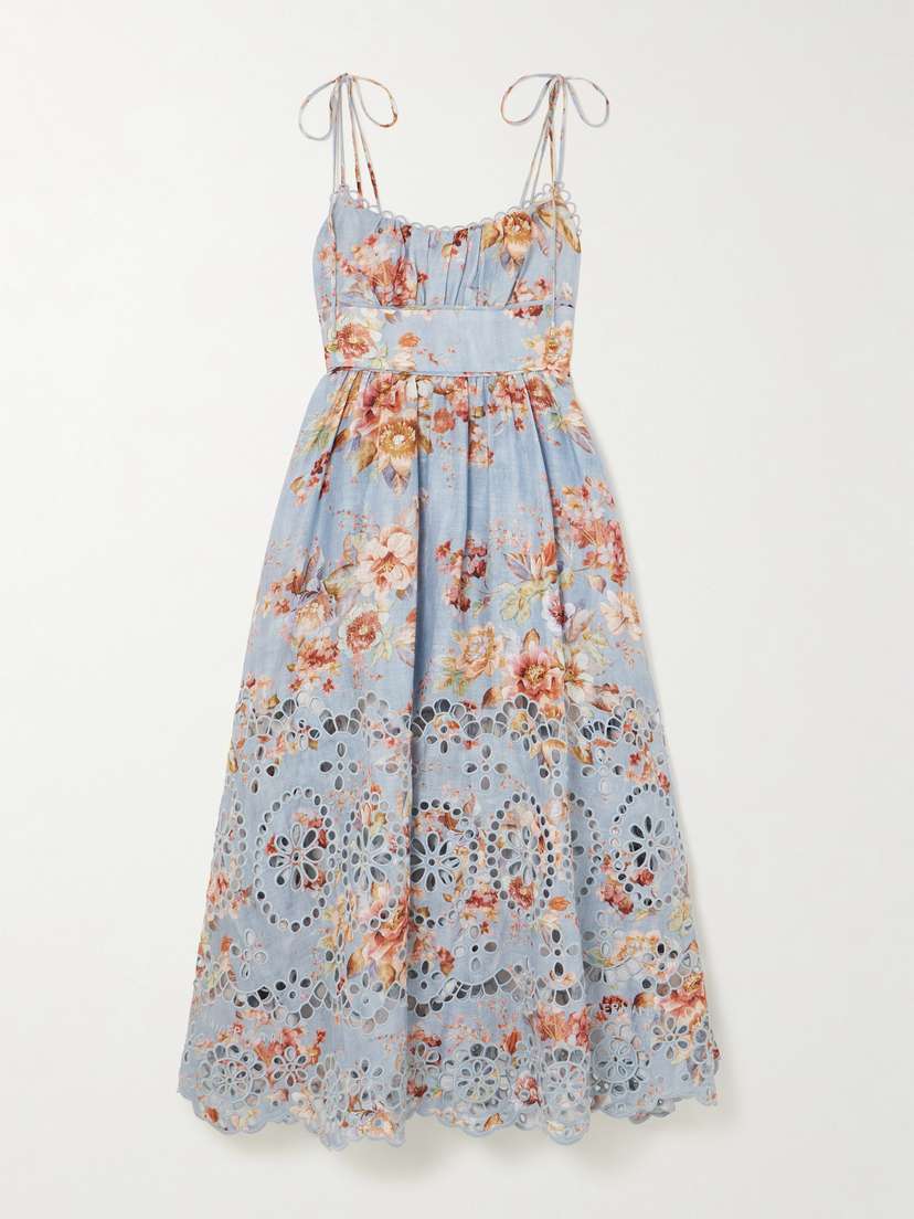 Zimmermann Awaken Floral-print Broderie Anglaise Linen Midi Dress