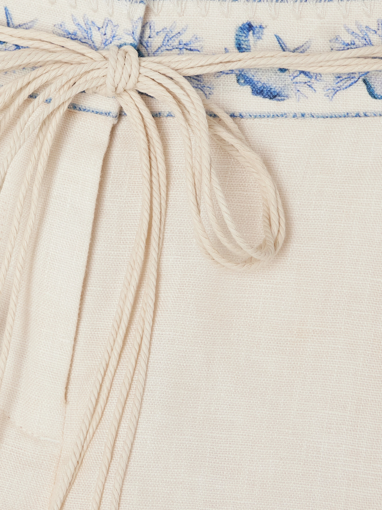 Zimmermann Wanderlust Belted Printed Linen Shorts In Blue