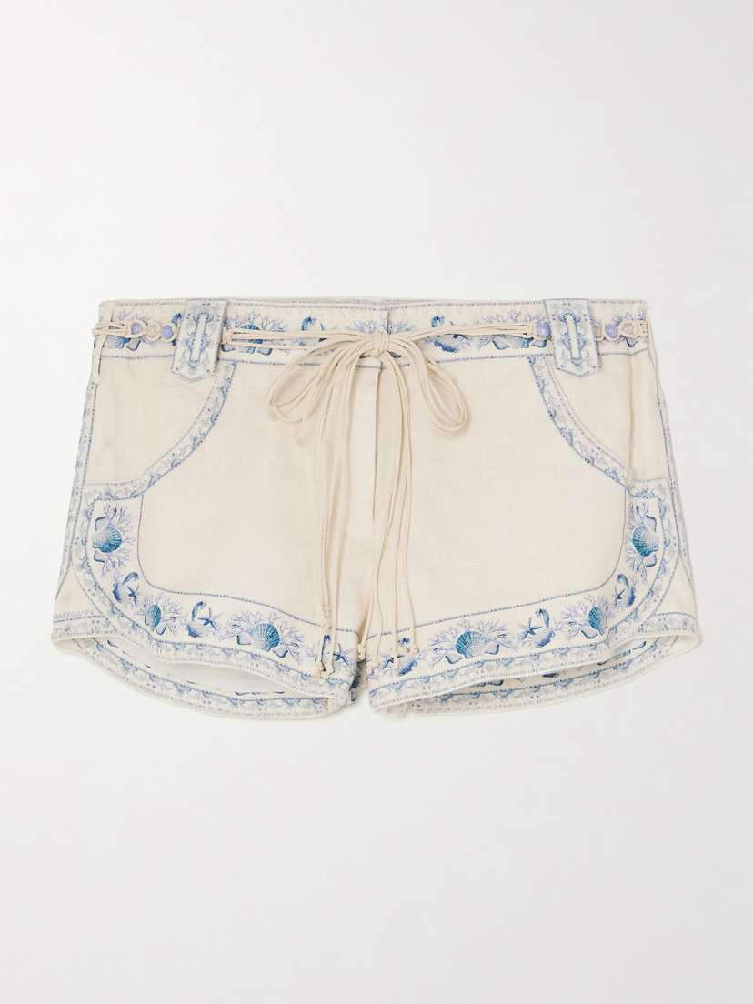 Zimmermann Wanderlust Belted Printed Linen Shorts