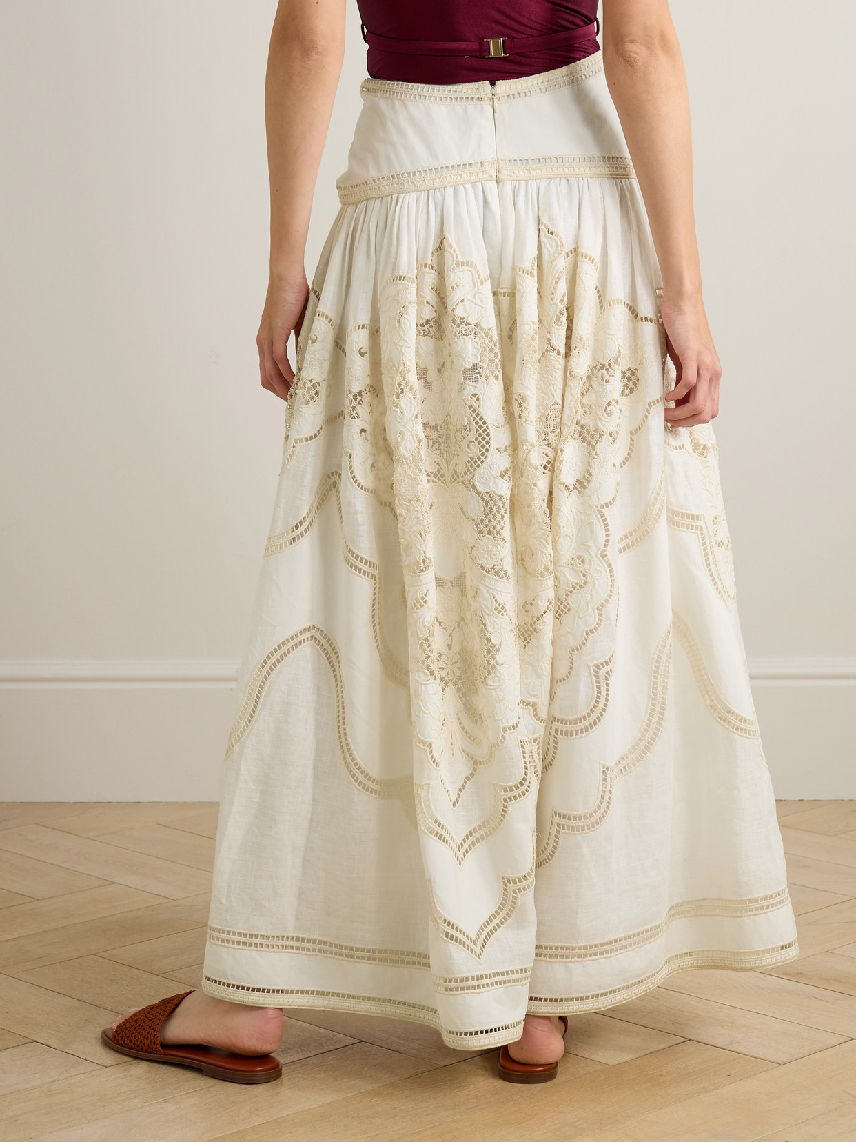 Zimmermann Daylight Broderie Anglaise Linen Maxi Skirt In White