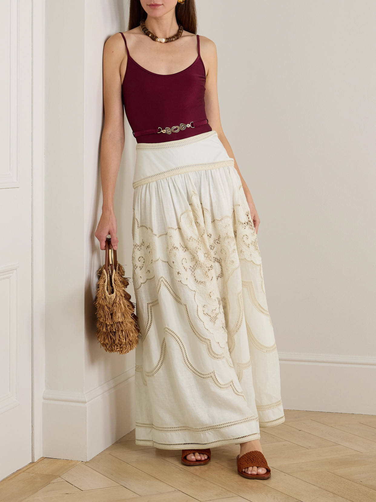 Zimmermann Daylight Broderie Anglaise Linen Maxi Skirt In White