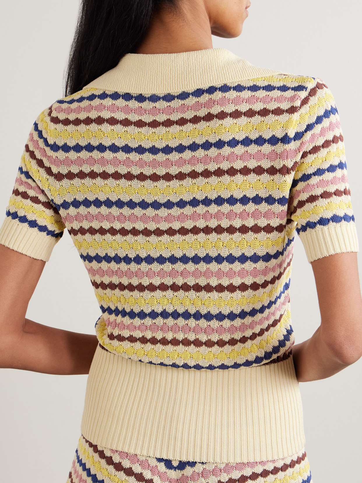 Zimmermann Awaken Striped Cotton-blend Polo Shirt In Multi