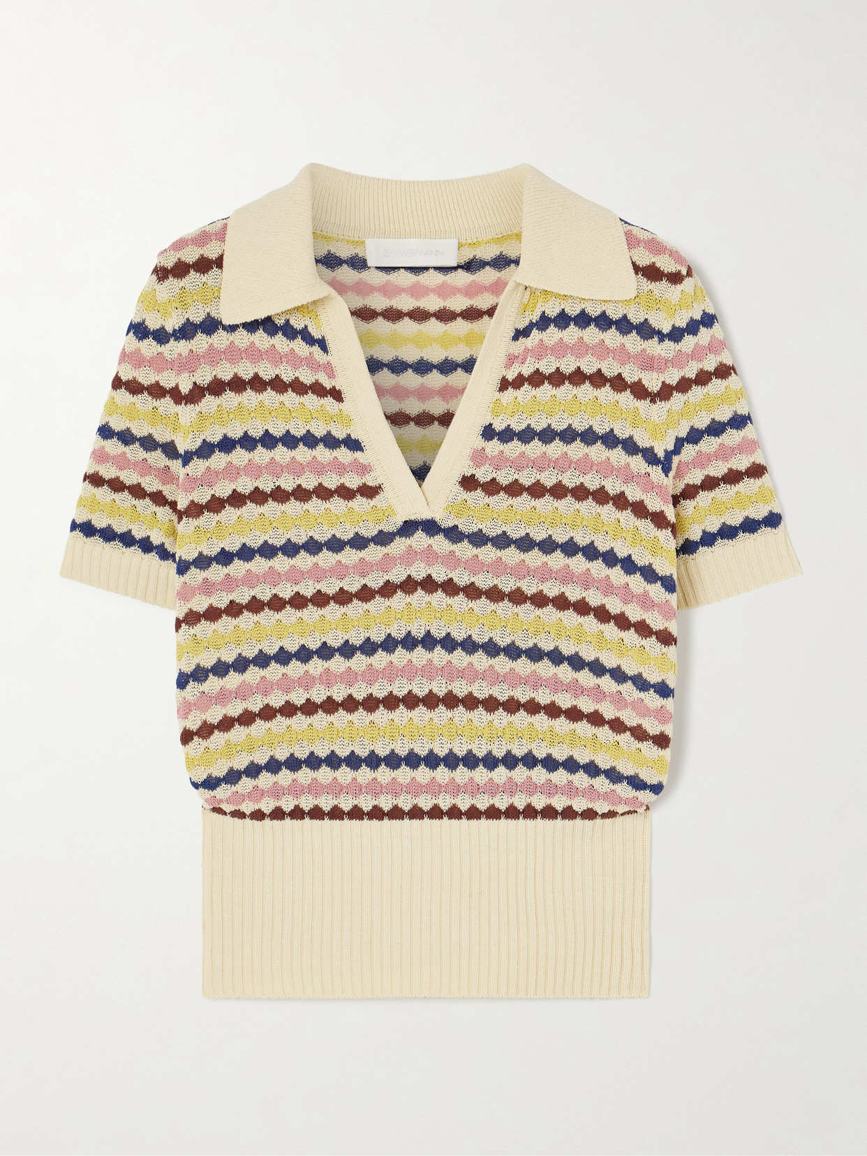 Zimmermann Awaken Striped Cotton-blend Polo Shirt In Multi