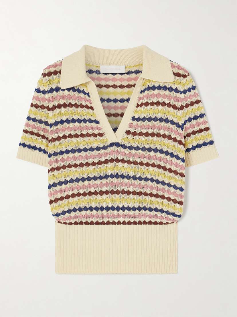 Zimmermann Awaken Striped Cotton-blend Polo Shirt