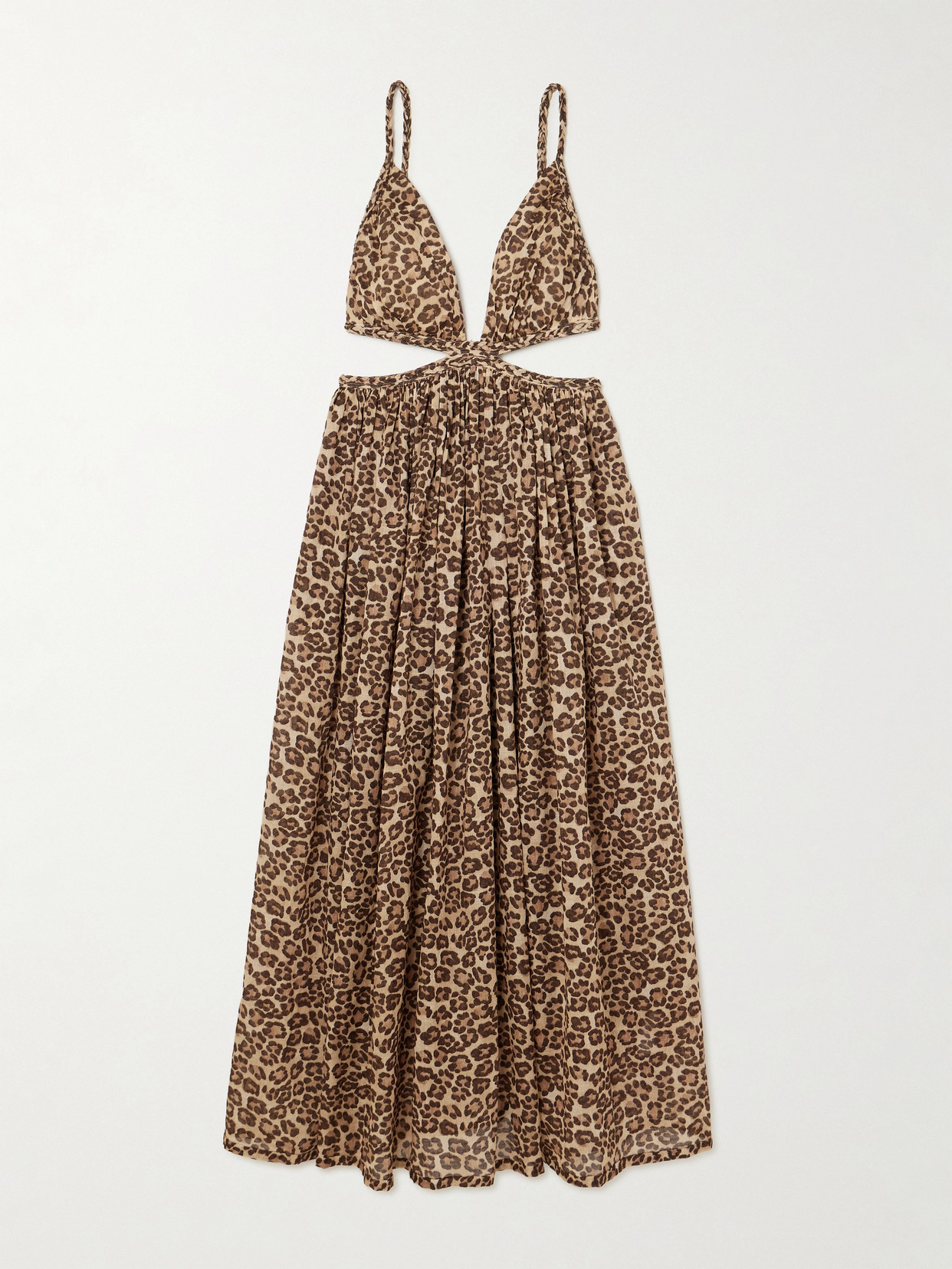 Zimmermann Wanderlust Cutout Leopard-print Cotton-voile Maxi Dress In Brown