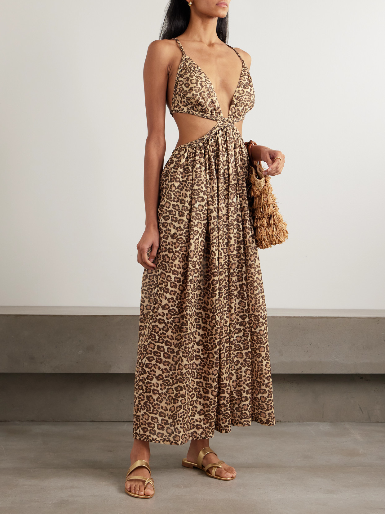Zimmermann Wanderlust Cutout Leopard-print Cotton-voile Maxi Dress In Brown