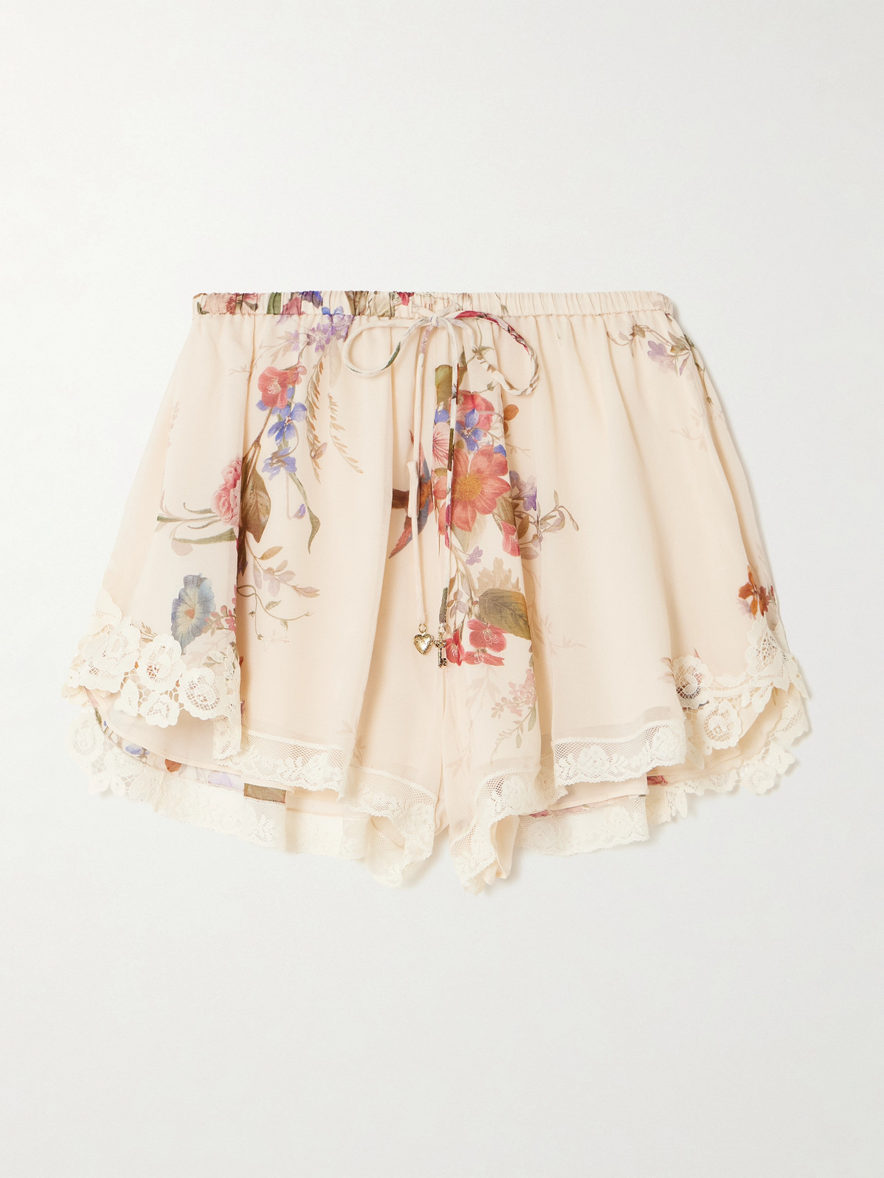Zimmermann Patience Lace-trimmed Floral-print Cotton And Silk-blend Shorts In White