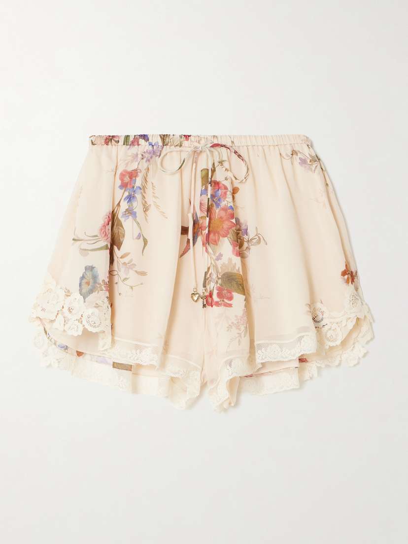 Zimmermann Patience Lace-trimmed Floral-print Cotton And Silk-blend Shorts