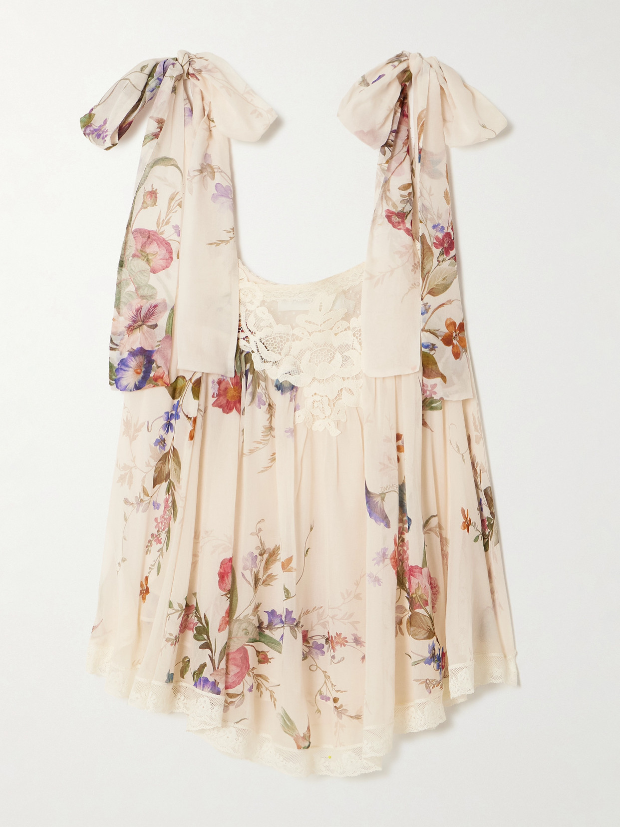 Zimmermann Patience Lace-trimmed Floral-print Cotton And Silk-blend Top In White