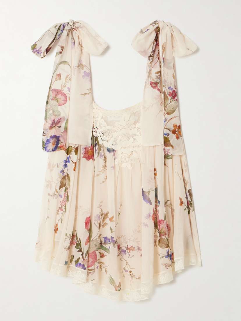 Zimmermann Patience Lace-trimmed Floral-print Cotton And Silk-blend Top