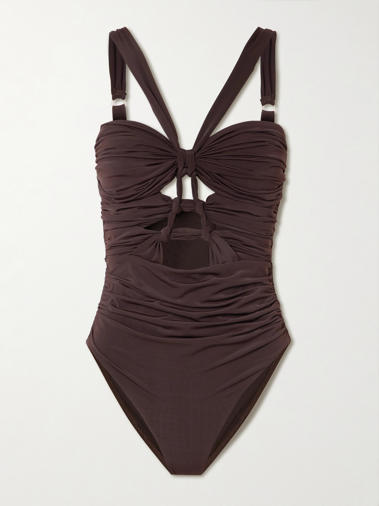 Zimmermann Daylight Cutout Ruched Swimsuit In Brown