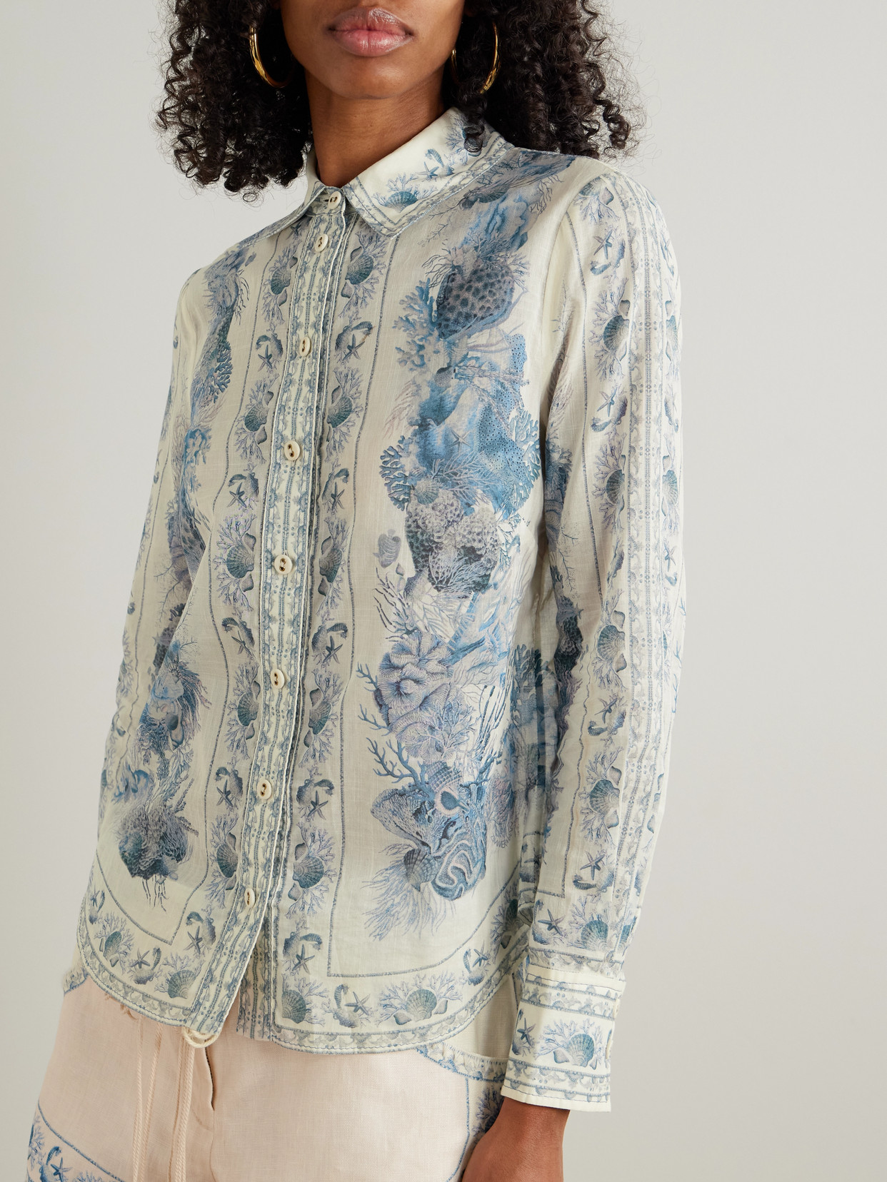 Zimmermann Wanderlust Printed Cotton Shirt In Blue