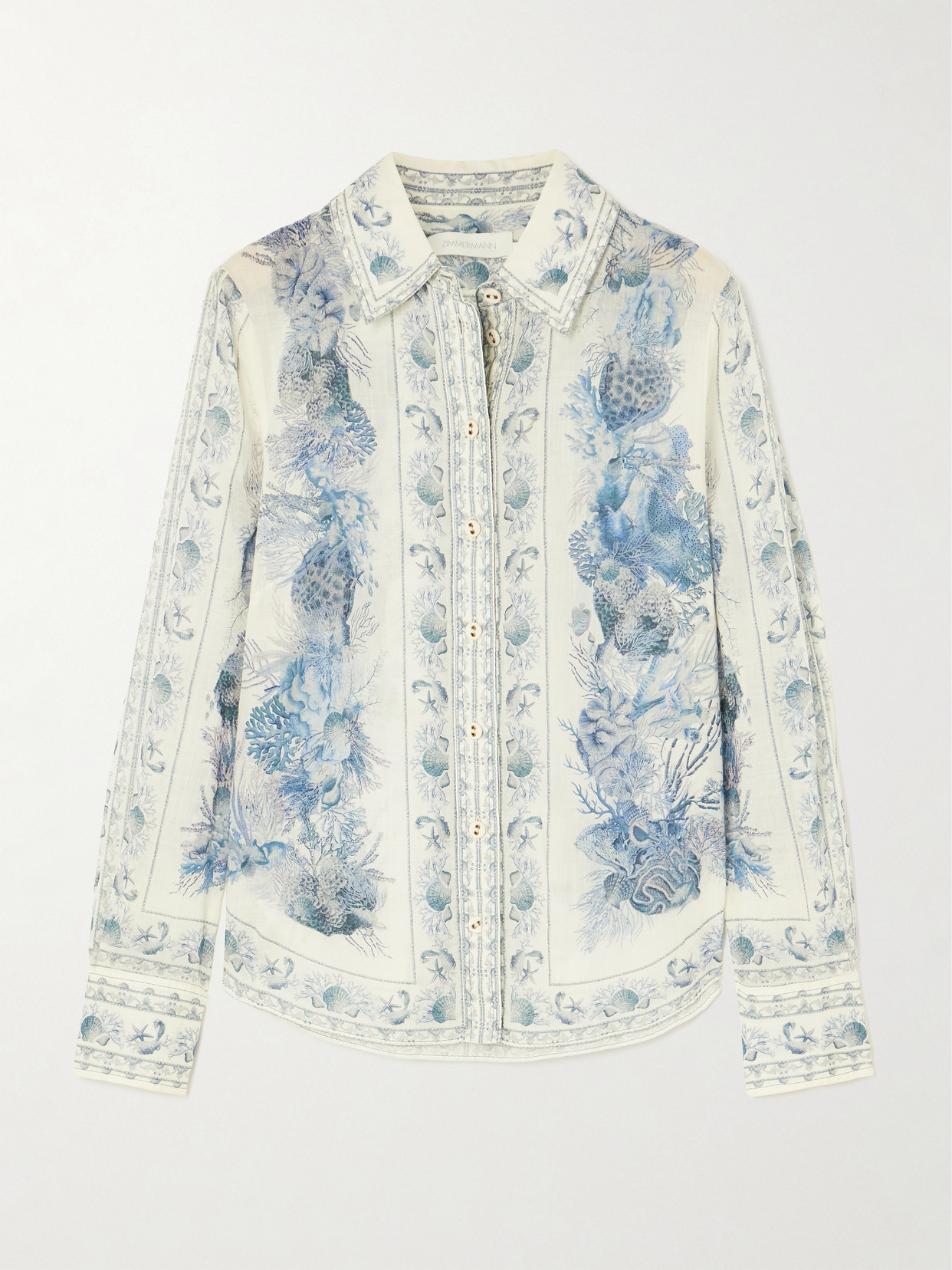Zimmermann Wanderlust Printed Cotton Shirt In Blue