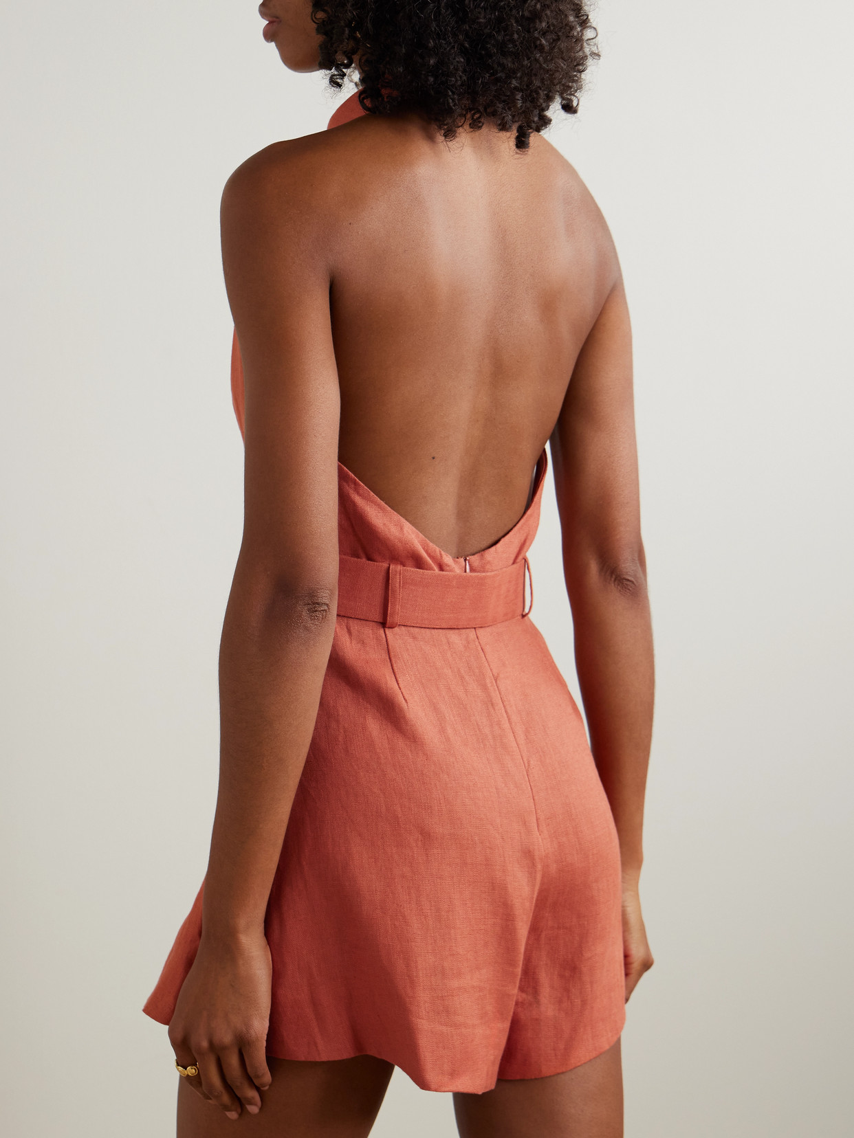 Zimmermann Awaken Belted Linen Playsuit In Orange