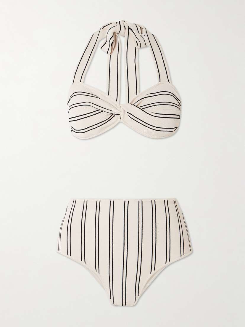 Zimmermann Daylight Twist-front Striped Ribbed Stretch-modal Bikini