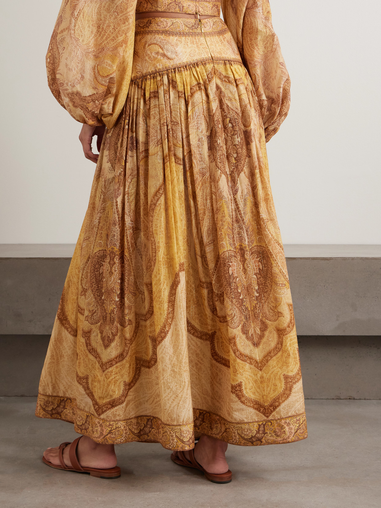 Zimmermann Wanderlust Gathered Printed Cotton-blend Maxi Skirt In Yellow