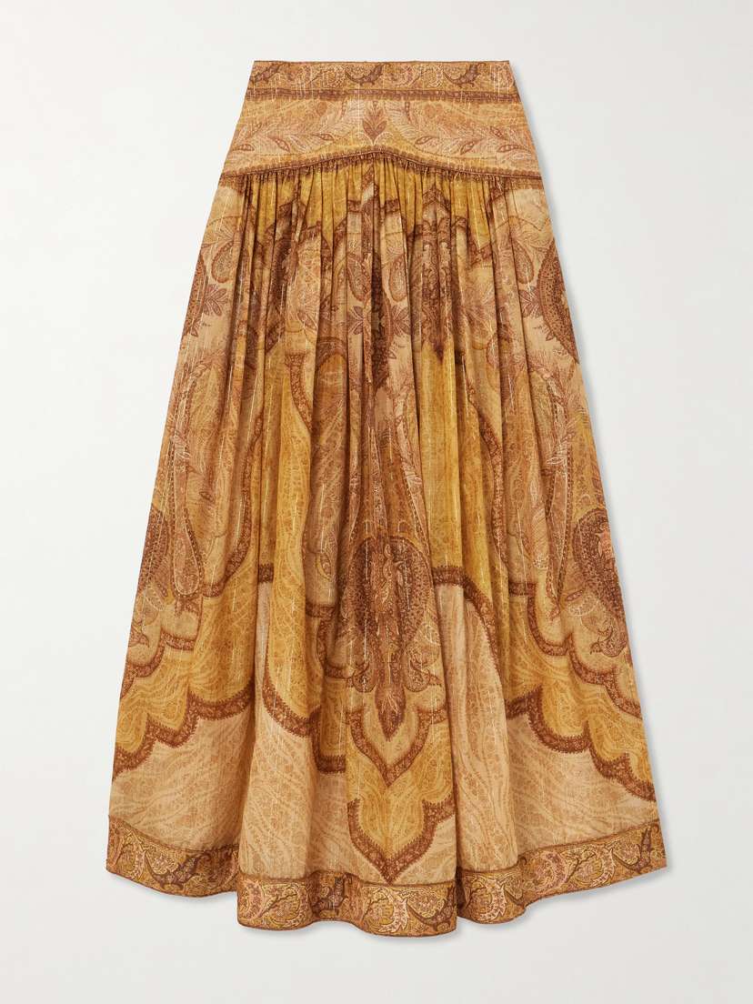 Zimmermann Wanderlust Gathered Printed Cotton-blend Maxi Skirt