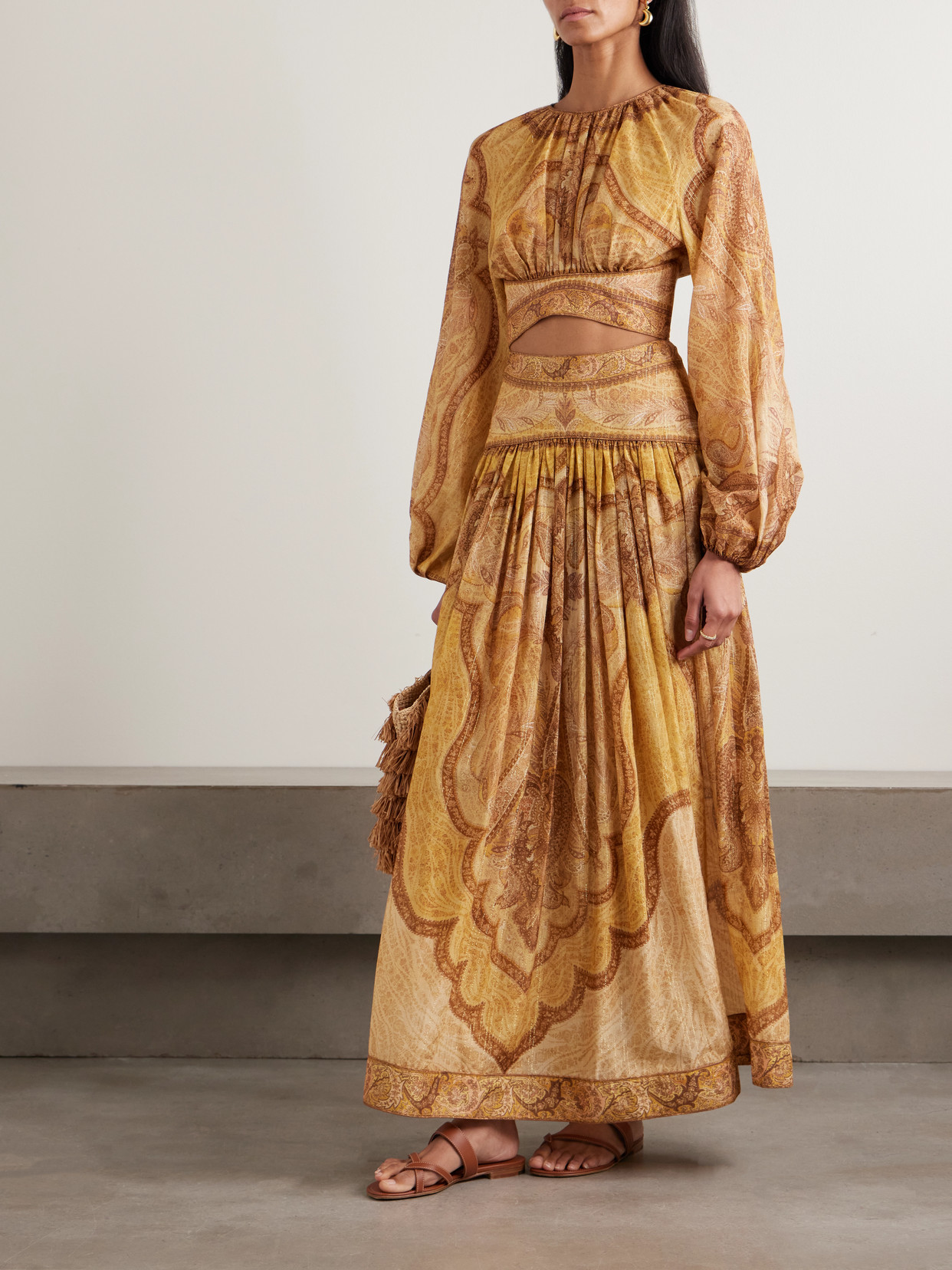 Zimmermann Wanderlust Gathered Printed Cotton-blend Maxi Skirt In Yellow