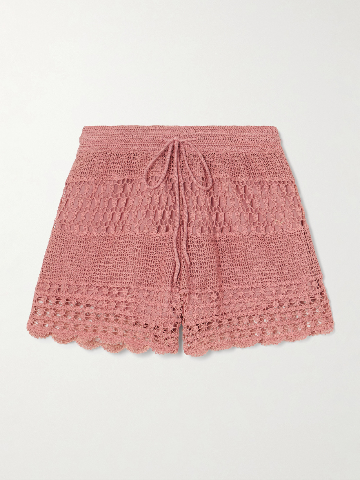Zimmermann Wanderlust Crocheted Cotton-blend Shorts In Pink