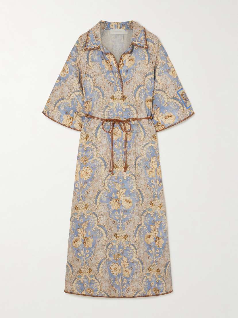 Zimmermann Daylight Belted Printed Linen Midi Dress