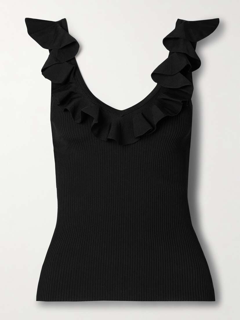 Zimmermann Awaken Ruffled Ribbed-knit Top