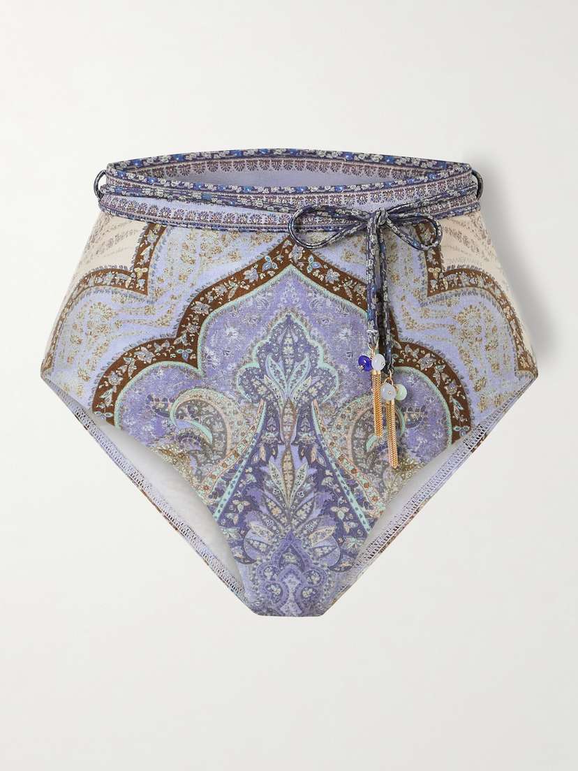 Zimmermann Wanderlust Belted Embellished Paisley-print Bikini Briefs