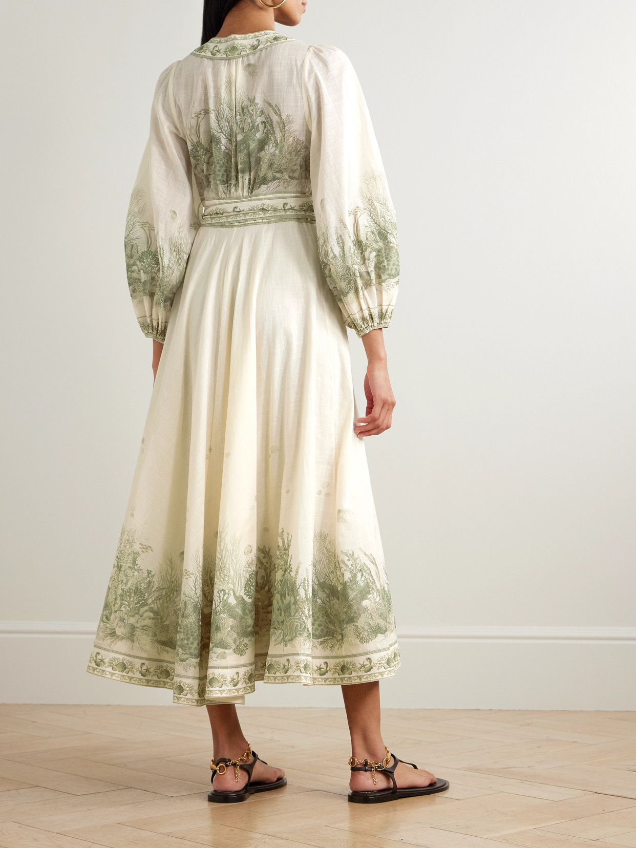 Zimmermann Wanderlust Belted Printed Cotton-voile Wrap Midi Dress In Neutral
