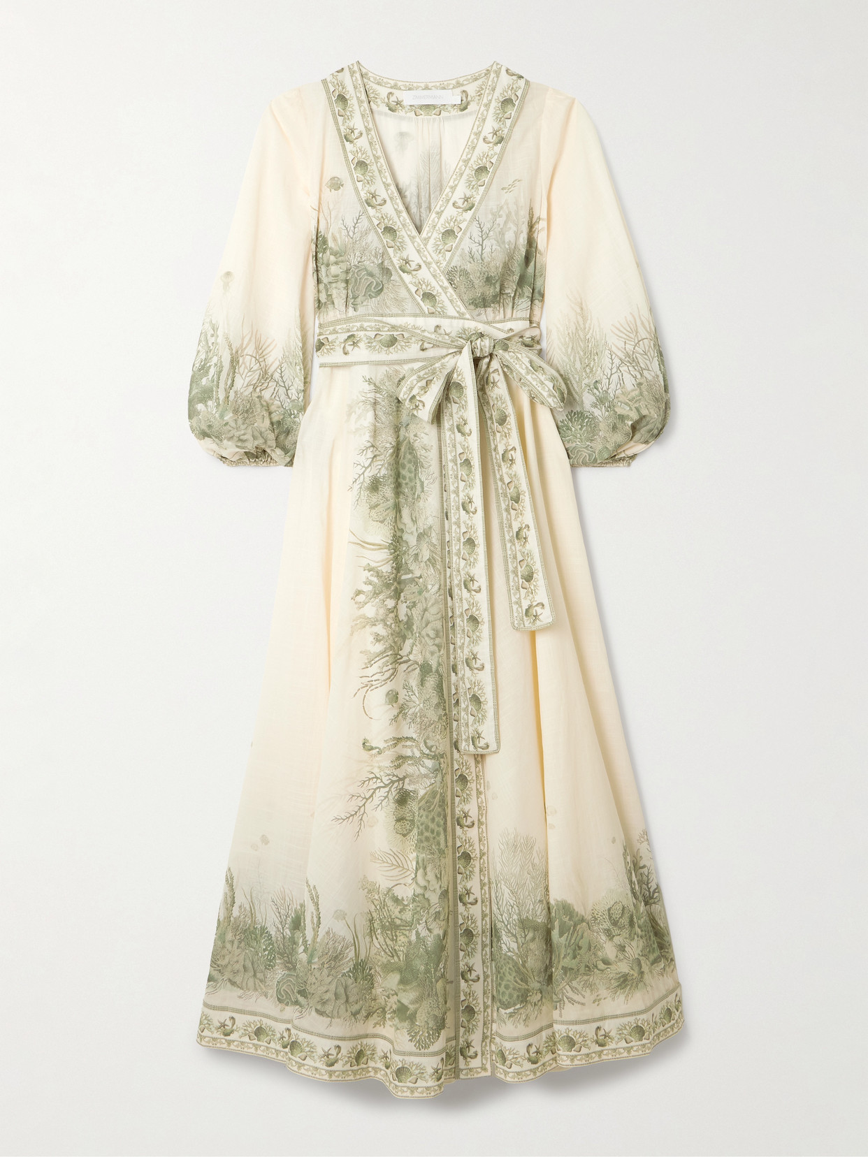 Zimmermann Wanderlust Belted Printed Cotton-voile Wrap Midi Dress In Neutral