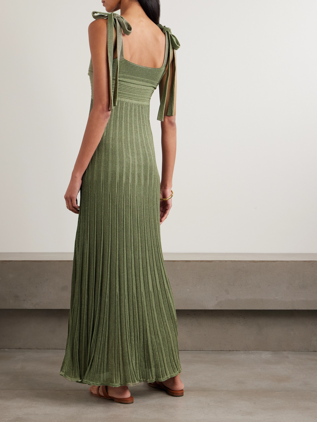 Zimmermann Wanderlust Metallic Ribbed-knit Maxi Dress In Green