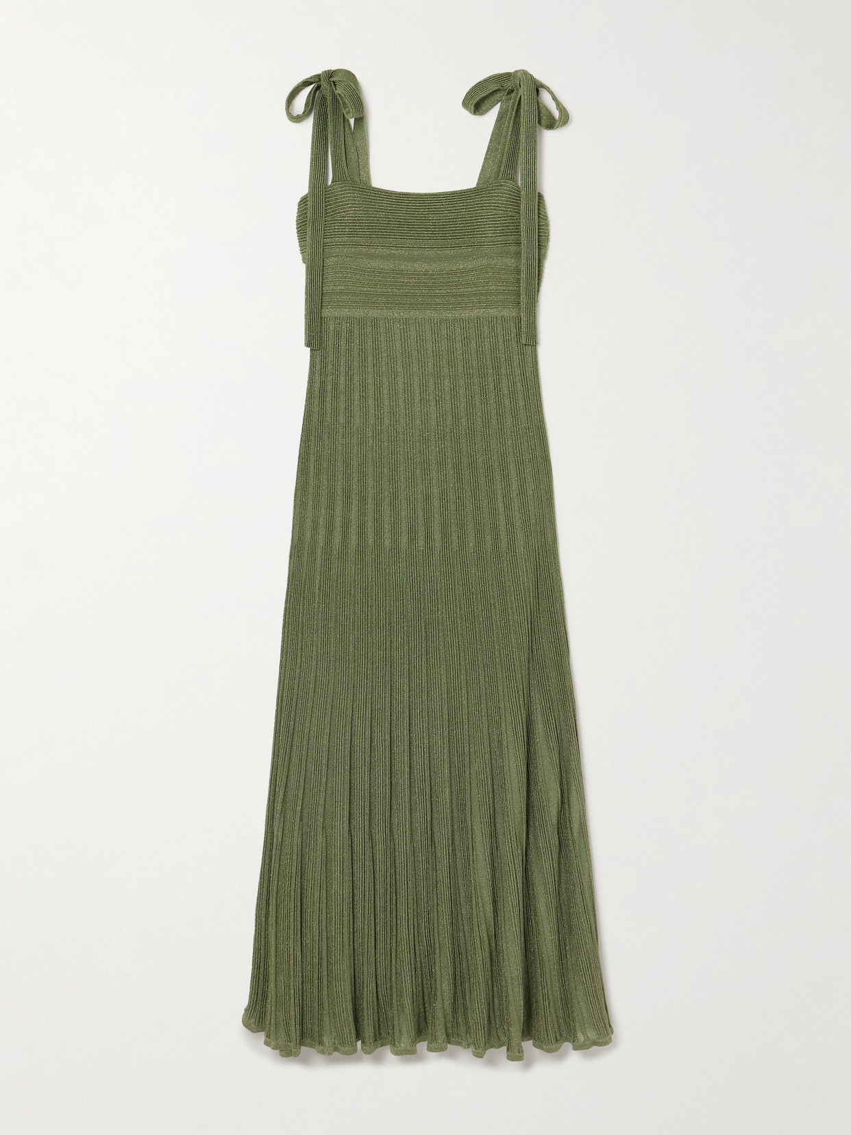 Zimmermann Wanderlust Metallic Ribbed-knit Maxi Dress In Green