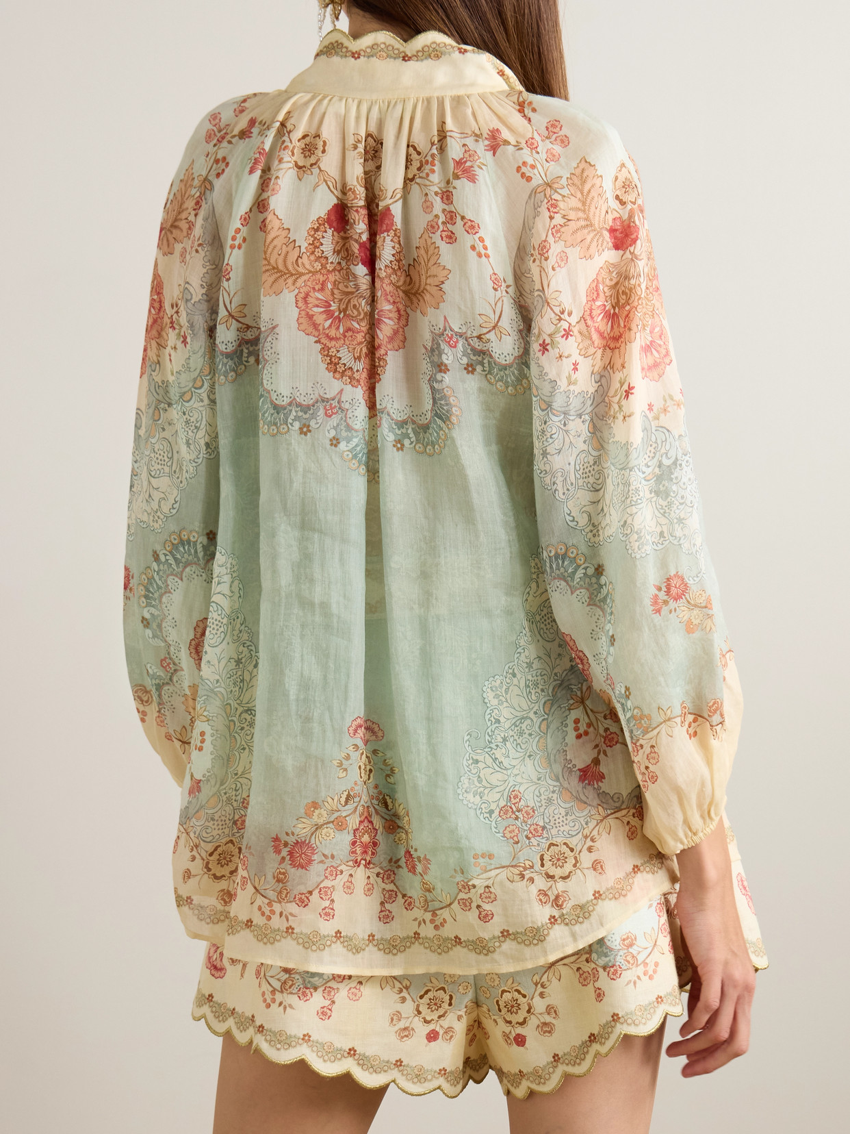 Zimmermann Womens Wallpaper Floral Mint Daylight Balloon-sleeves Woven Blouse Xs In Multi