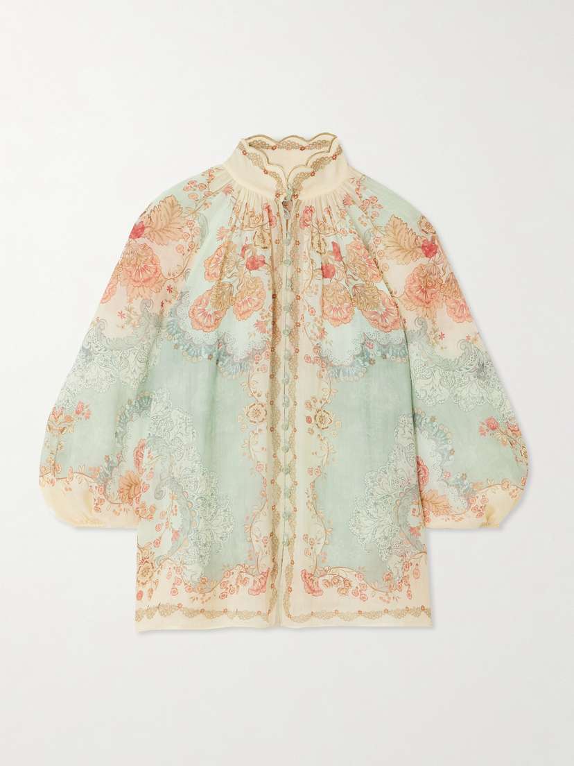Zimmermann Daylight Scalloped Printed Ramie Blouse