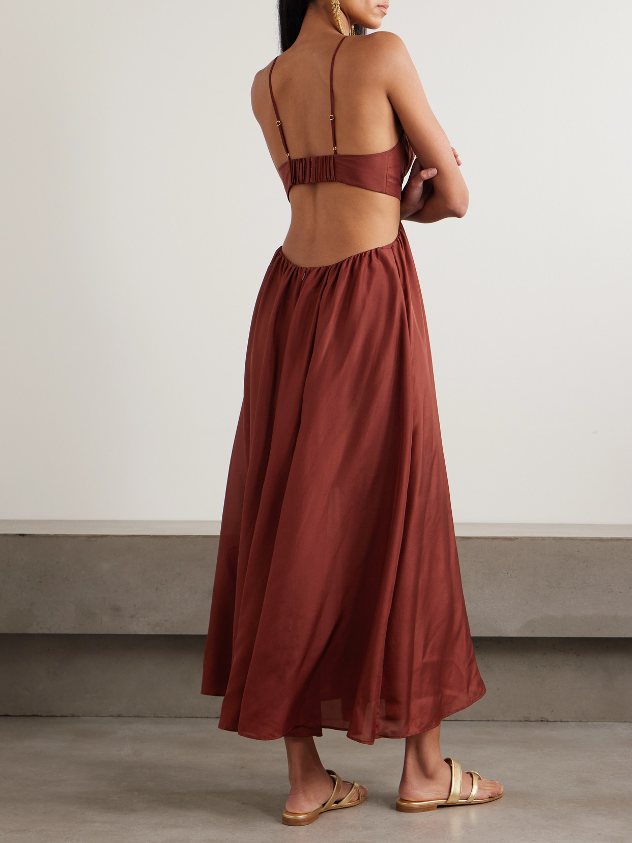 Zimmermann Wanderlust Cutout Silk-poplin Maxi Dress In Burgundy