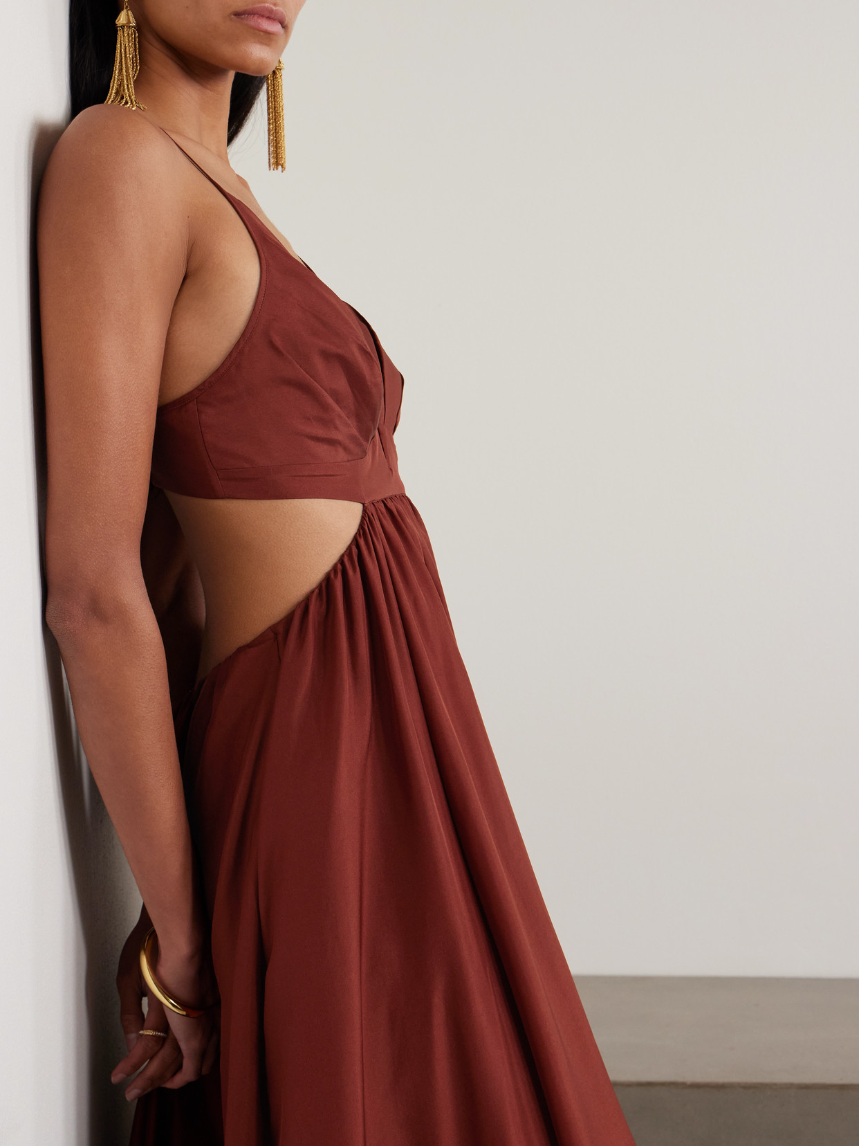Zimmermann Wanderlust Cutout Silk-poplin Maxi Dress In Burgundy