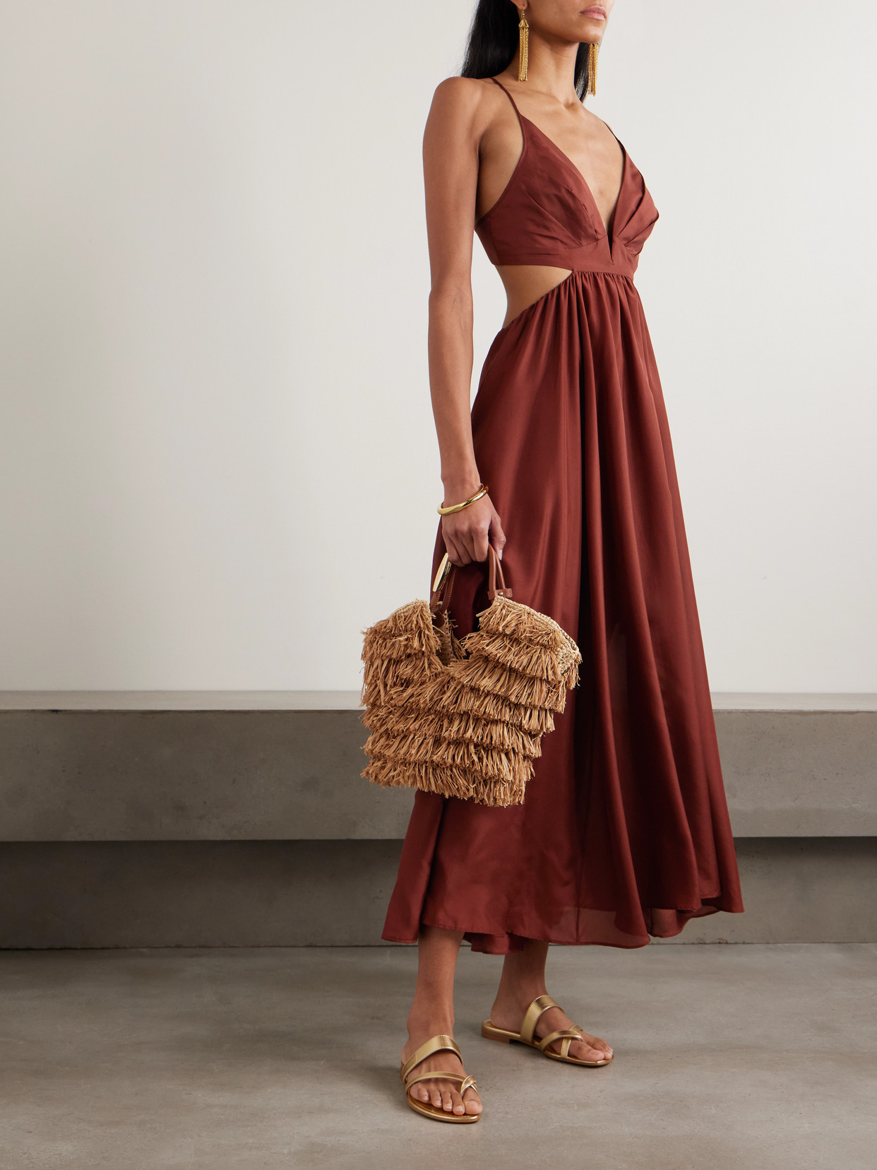 Zimmermann Wanderlust Cutout Silk-poplin Maxi Dress In Burgundy