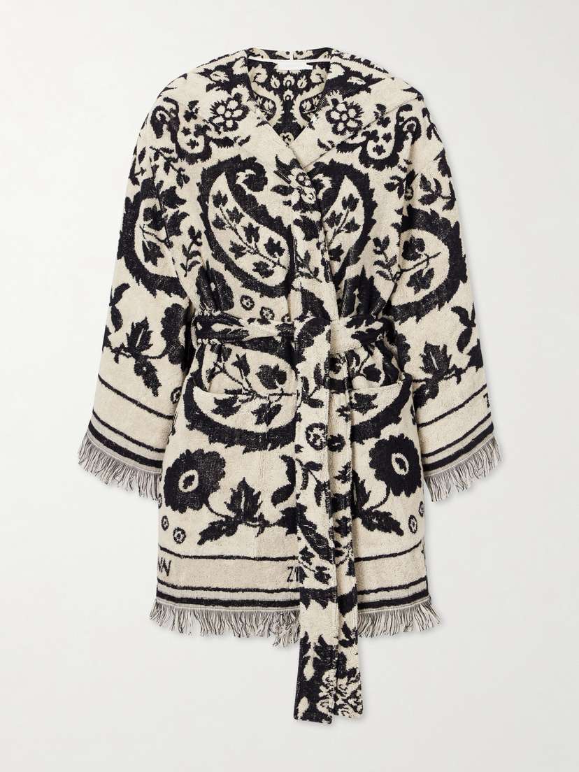 Zimmermann Wanderlust Hooded Fringed Cotton-terry Jacquard Robe