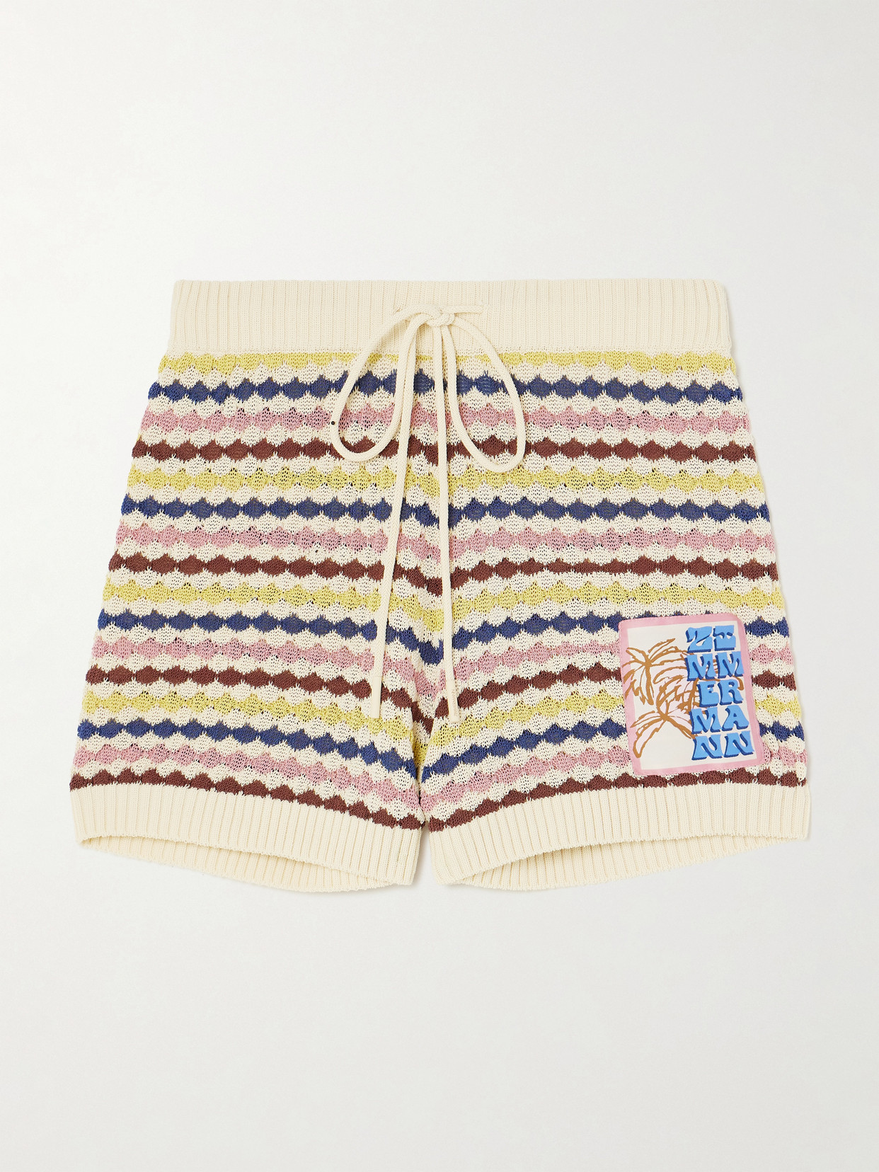 Zimmermann Awaken Appliquéd Striped Cotton-blend Shorts In Multi