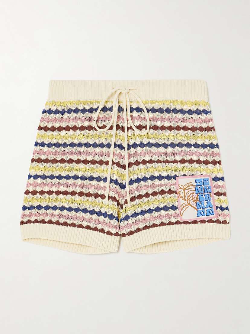 Zimmermann Awaken Appliquéd Striped Cotton-blend Shorts