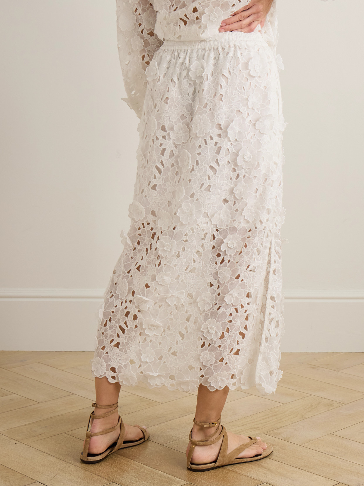 Zimmermann Patience Broderie Anglaise Cotton Midi Skirt In White