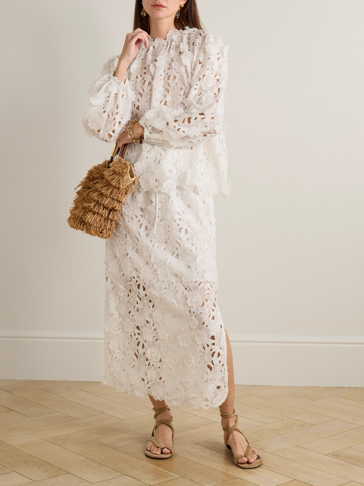 Zimmermann Patience Broderie Anglaise Cotton Midi Skirt In White