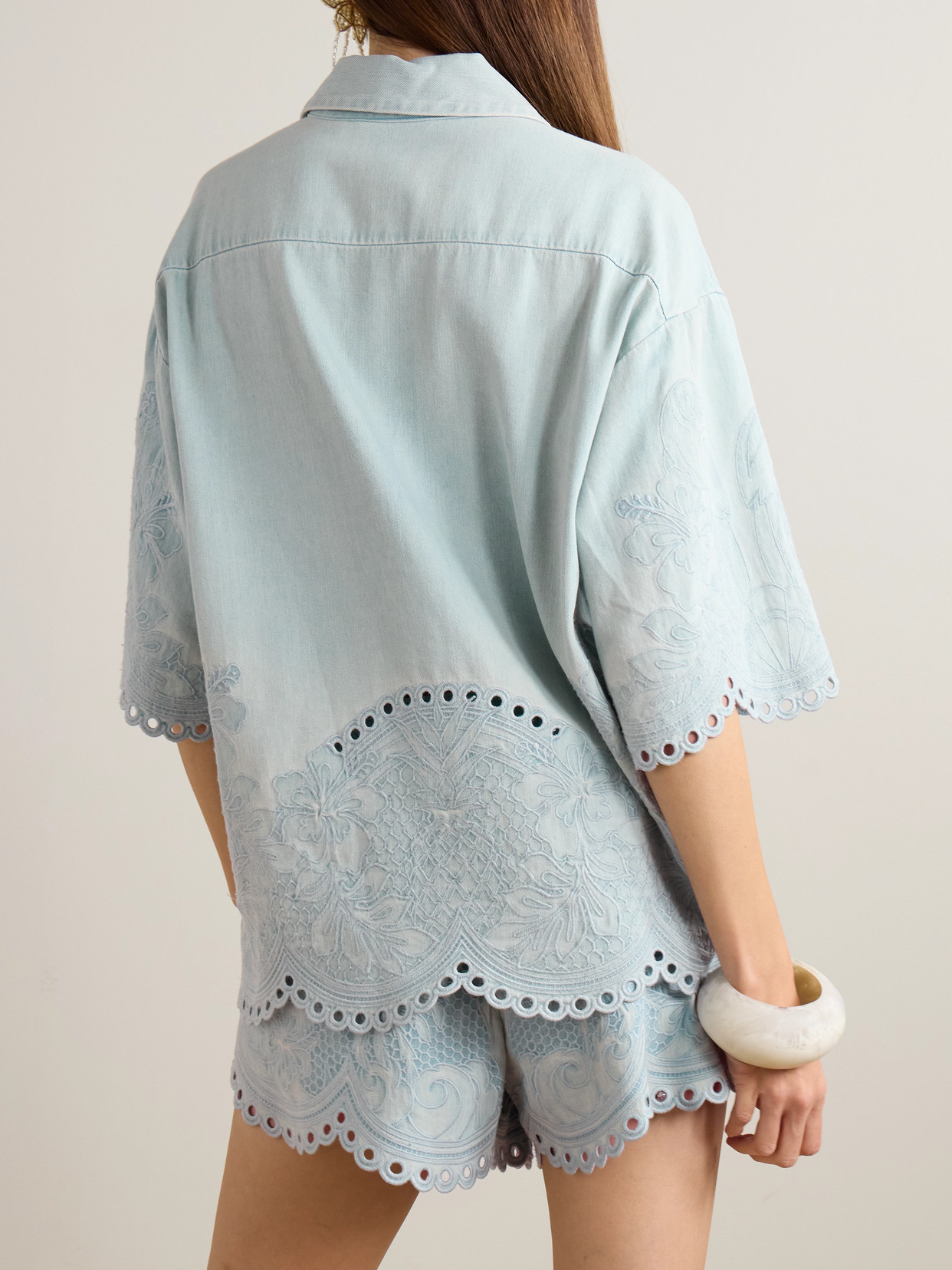Zimmermann Daylight Broderie Anglaise Denim Shirt In Blue